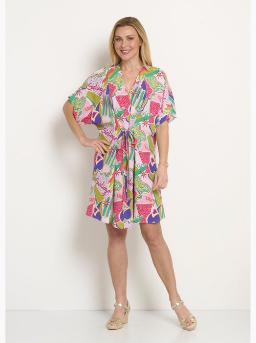 Vestido corto estampado con lazos en la cintura. - Afibel - Kiabi Vestido corto estampado con lazos en la cintura. - Afibel - Kiabi