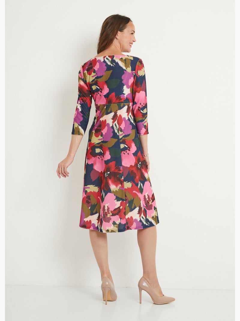 Vestido corto estampado con mangas 3/4 - Afibel Azul Rosa - Kiabi
