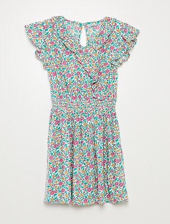 Vestido corto estampado con volantes