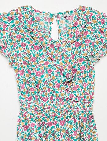 Vestido corto estampado con volantes