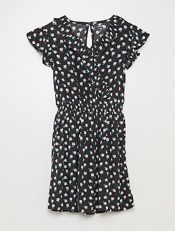 Vestido corto estampado con volantes