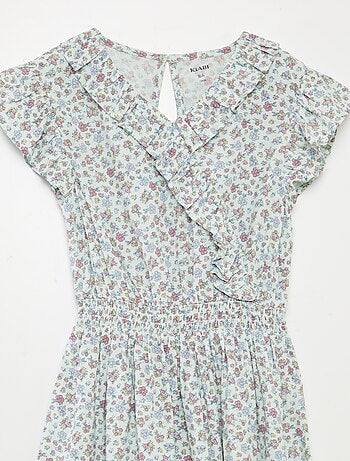 Vestido corto estampado con volantes