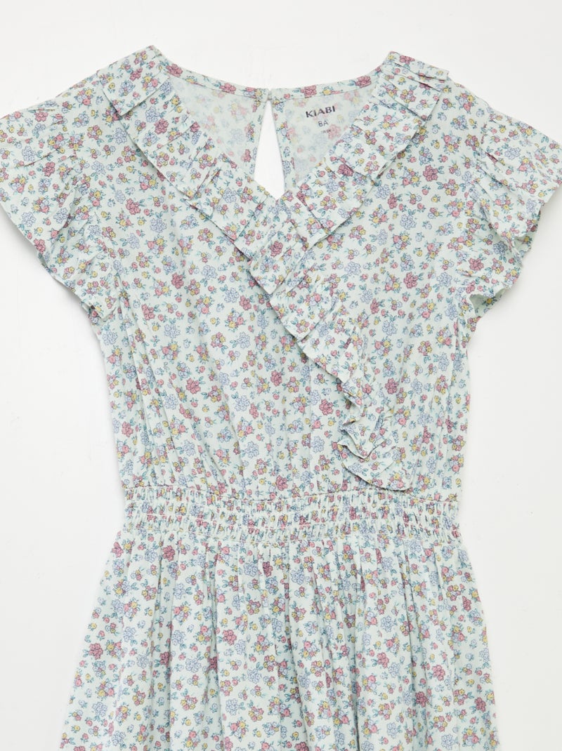 Vestido corto estampado con volantes VERDE - Kiabi