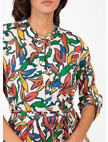 Vestido corto estampado de colores con cinturón - AFIBEL