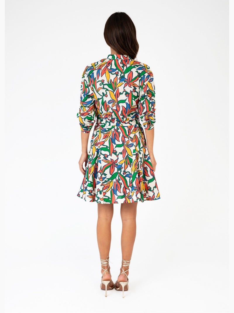 Vestido corto estampado de colores con cinturón - AFIBEL Beige - Kiabi