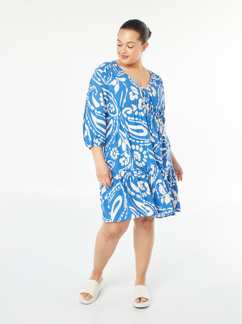 Vestido corto estampado de manga larga Azul - Kiabi