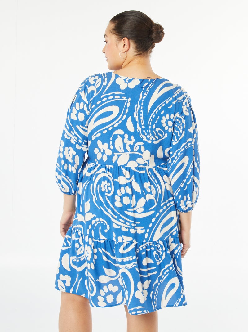 Vestido corto estampado de manga larga Azul - Kiabi