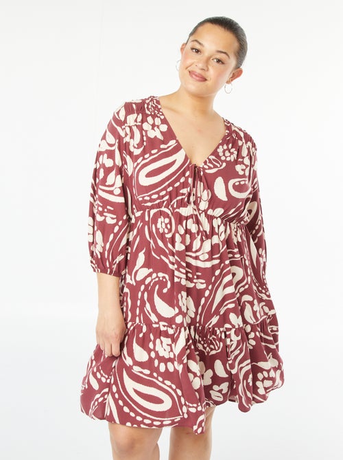 Vestido corto estampado de manga larga - Kiabi