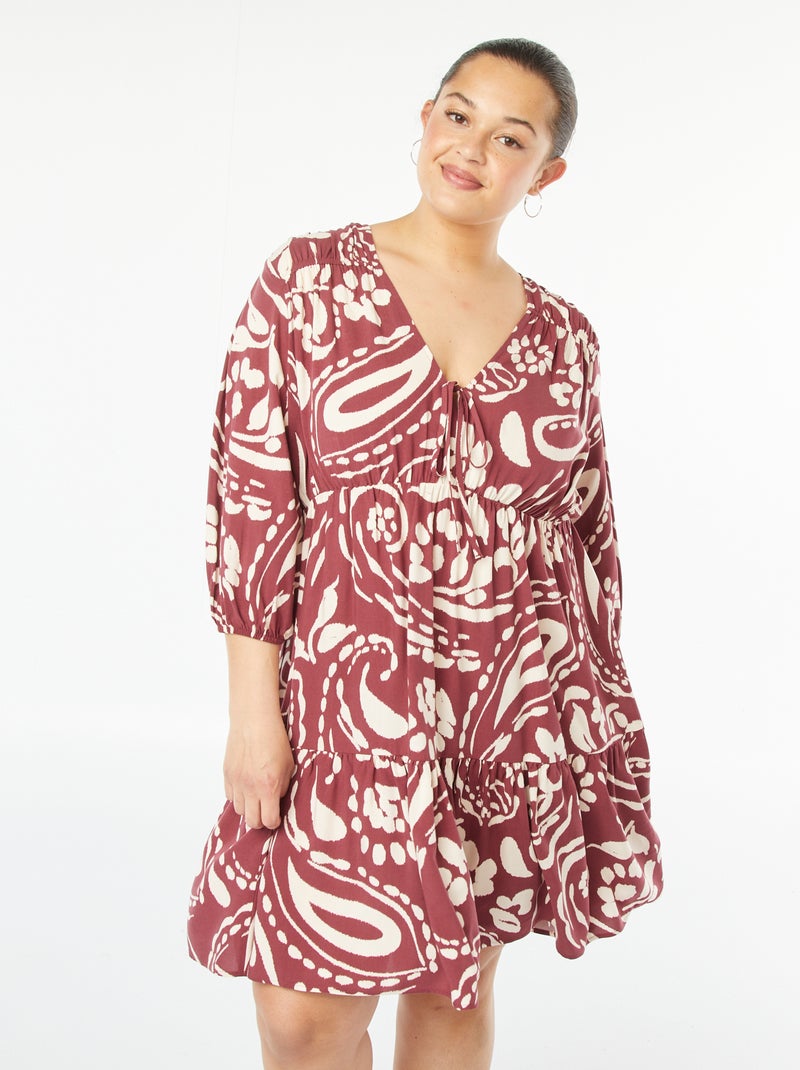 Vestido corto estampado de manga larga Rojo - Kiabi