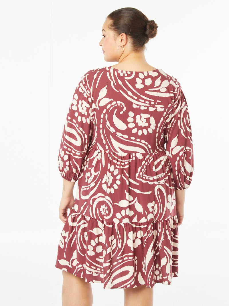 Vestido corto estampado de manga larga Rojo - Kiabi