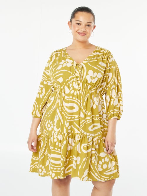 Vestido corto estampado de manga larga - Kiabi