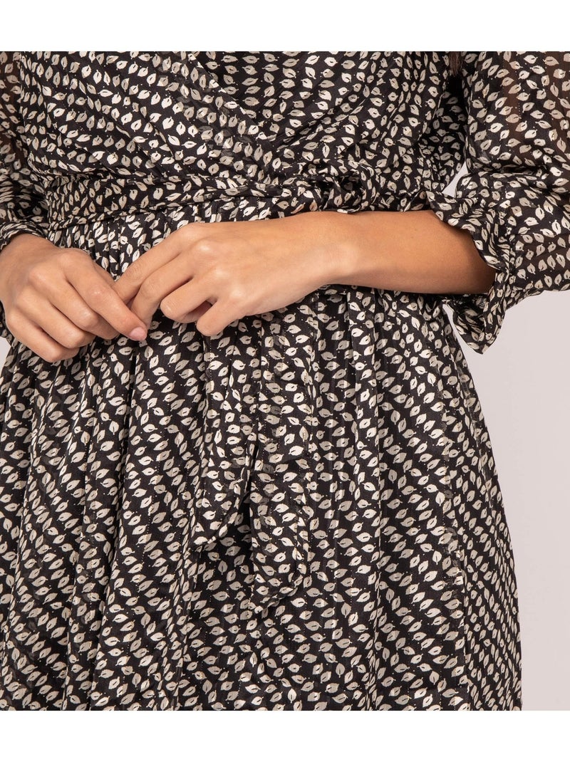 Vestido corto estampado IBURN Negro - Kiabi