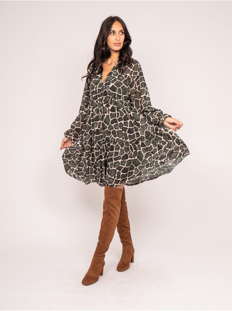Vestido corto estampado IFER Caqui - Kiabi