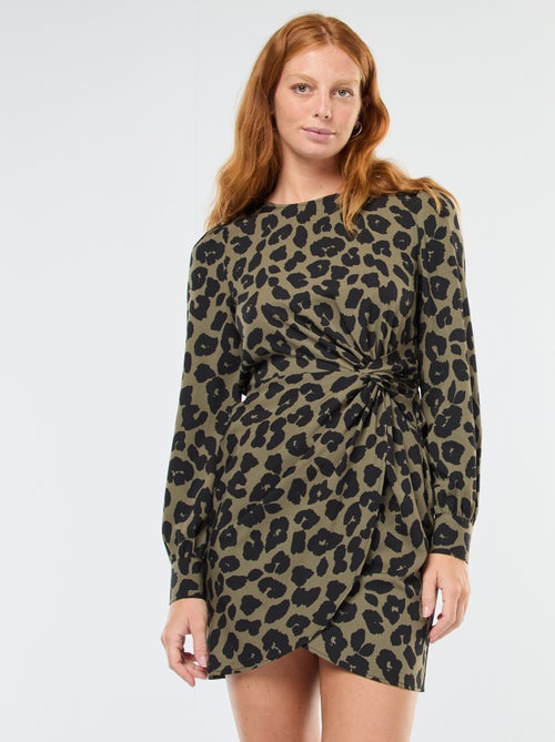 Vestido corto estampado leopardo efecto drapeado - Kiabi
