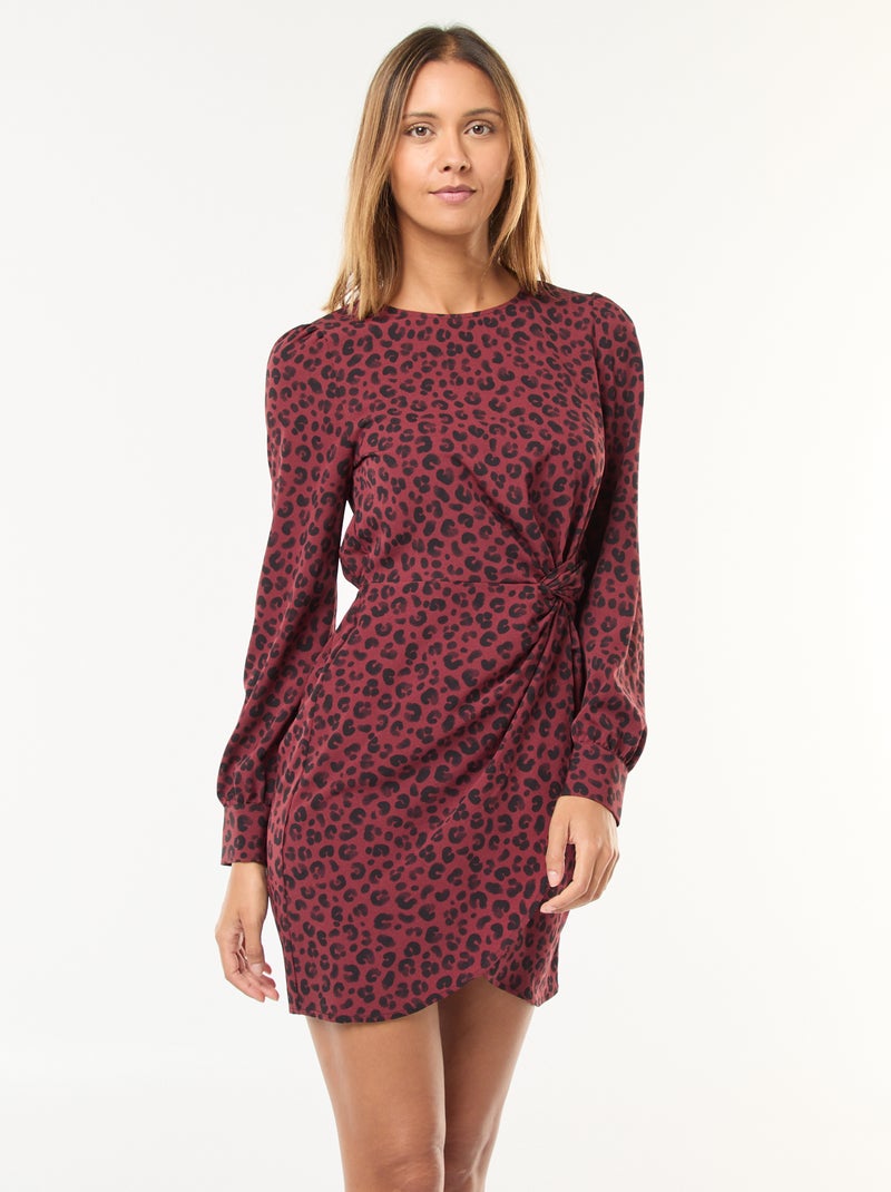 Vestido corto estampado leopardo efecto drapeado Purpura - Kiabi