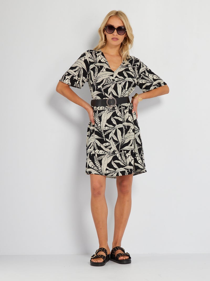 Vestido corto estampado NEGRO - Kiabi