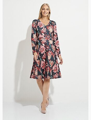 Vestido corto evasé con escote en pico y estampado floral - Afibel