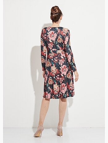 Vestido corto evasé con escote en pico y estampado floral - Afibel