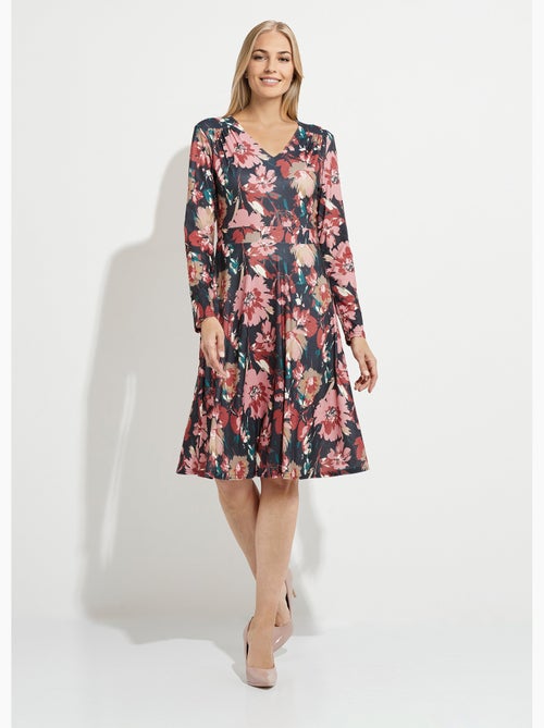 Vestido corto evasé con escote en pico y estampado floral - Afibel - Kiabi
