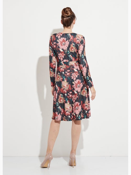 Vestido corto evasé con escote en pico y estampado floral - Afibel - Kiabi