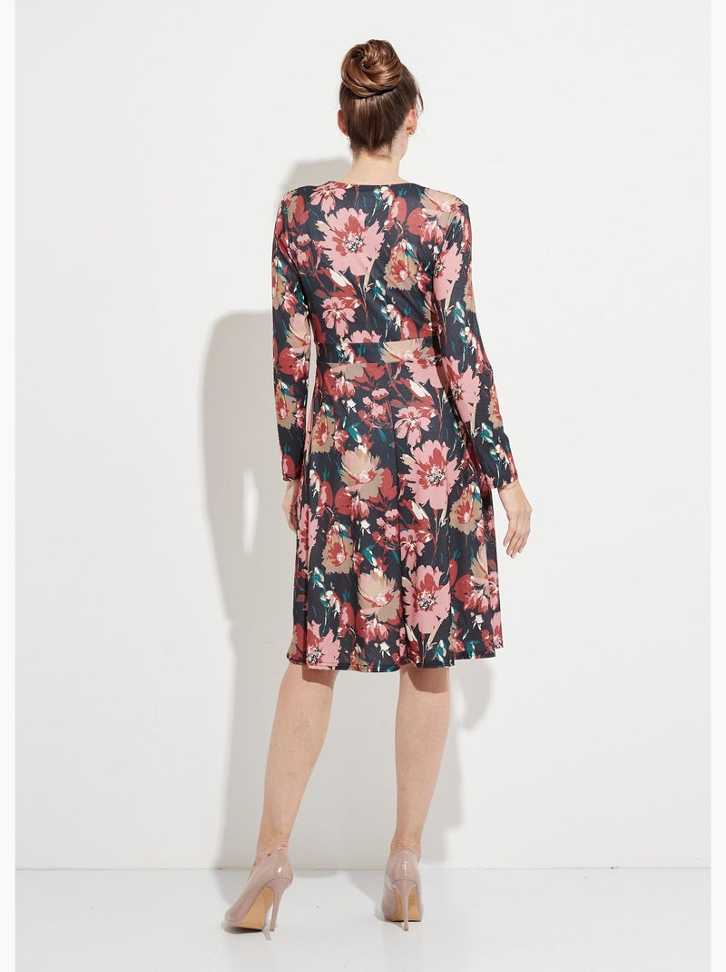 Vestido corto evasé con escote en pico y estampado floral - Afibel Azul marino - Kiabi