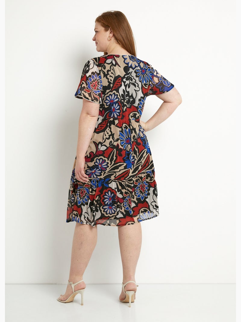 Vestido corto evasé con volantes de voile estampado - Afibel Negro Crudo - Kiabi