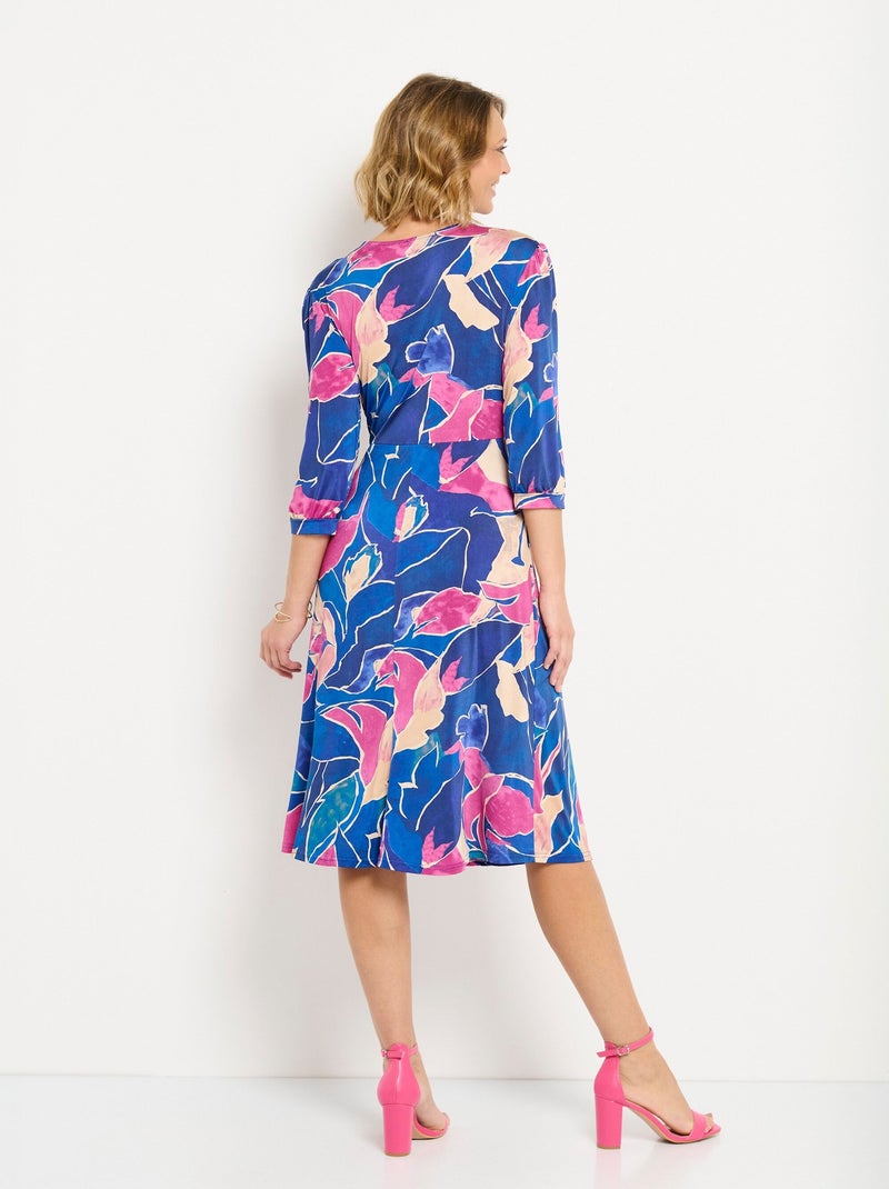 Vestido corto evasé cruzado floral - Afibel Azul Rosa - Kiabi