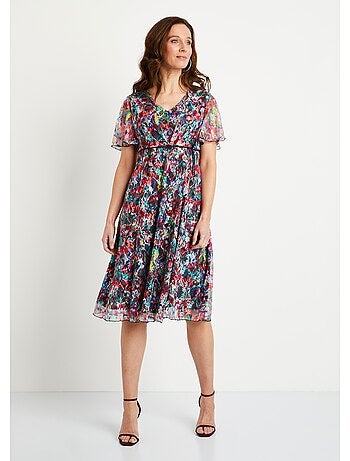 Vestido corto evasé de encaje floral - Afibel