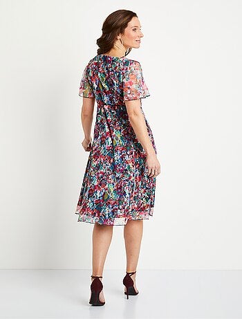 Vestido corto evasé de encaje floral - Afibel