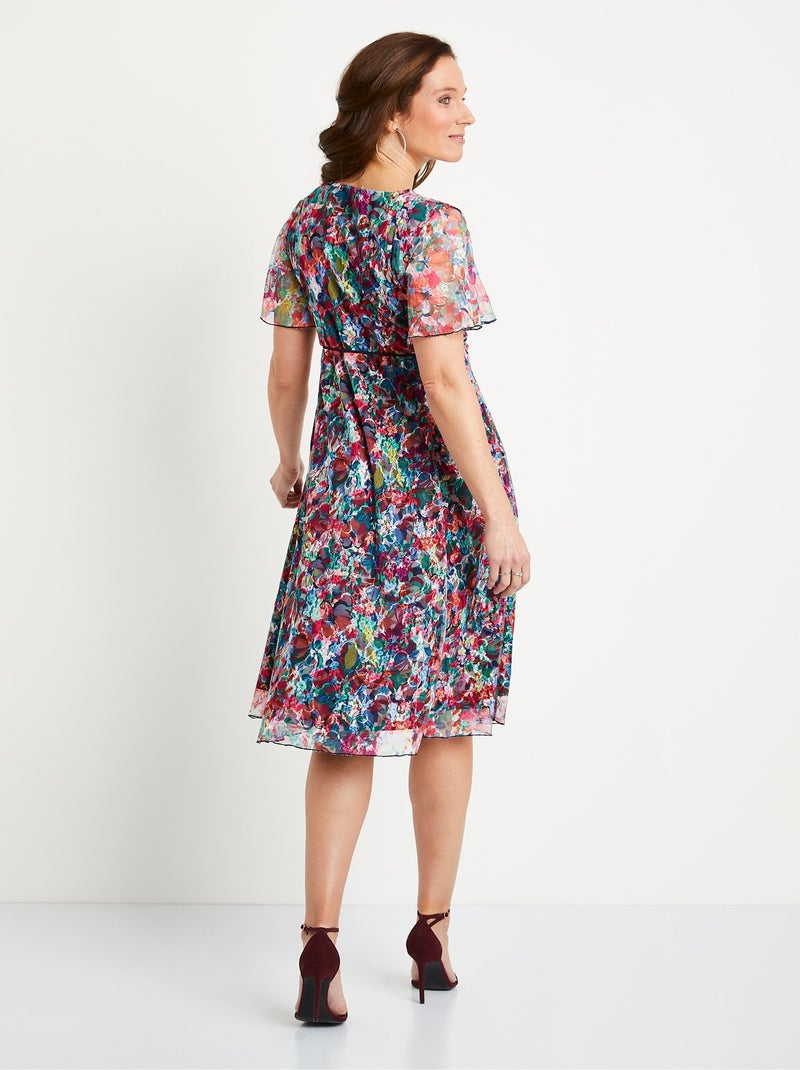 Vestido corto evasé de encaje floral - Afibel Azul Rosa - Kiabi