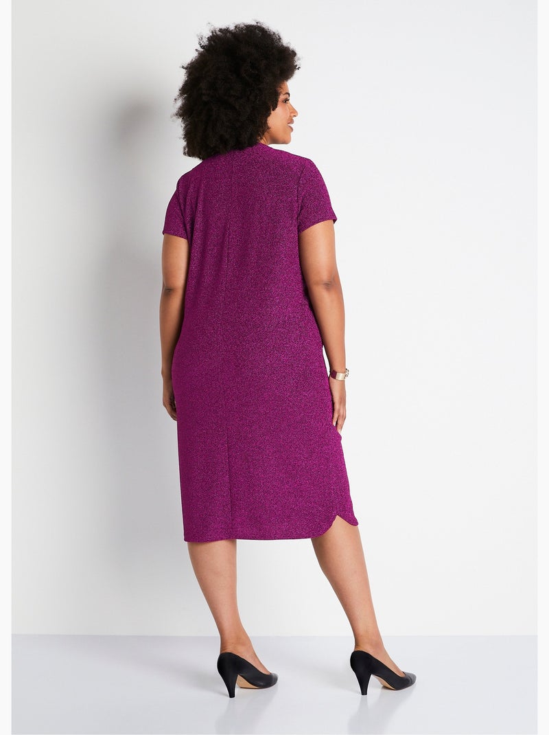 Vestido corto evasé de punto brillante - Afibel Rosa - Kiabi