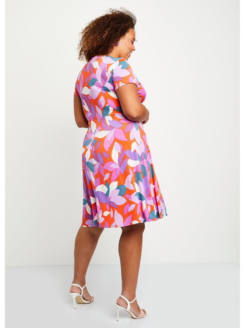 Vestido corto evasé estampado - AFIBEL Naranja/Violeta - Kiabi