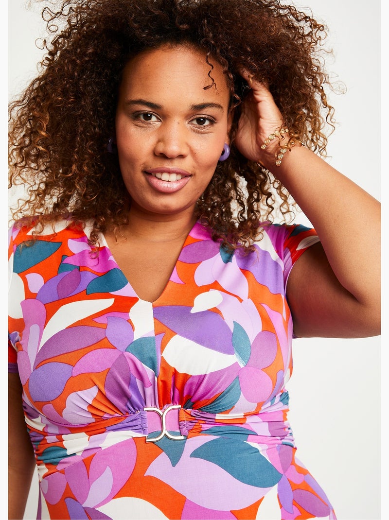 Vestido corto evasé estampado - AFIBEL Naranja/Violeta - Kiabi