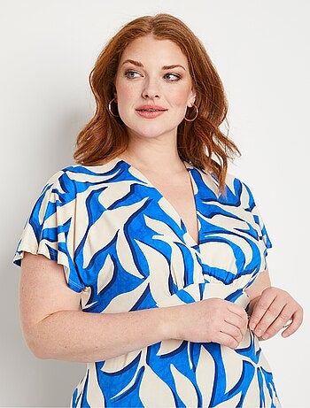 Vestido corto evasé estampado de hojas - Afibel