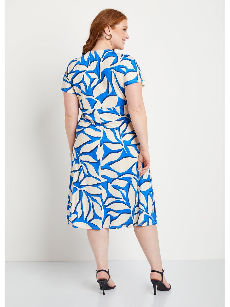 Vestido corto evasé estampado de hojas - Afibel Azul - Kiabi