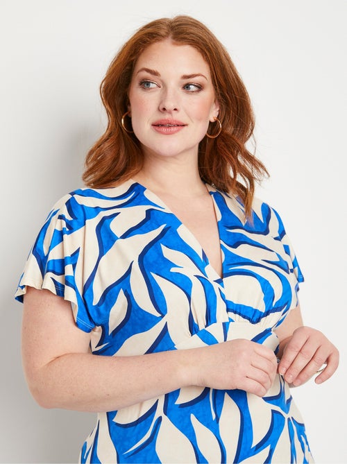 Vestido corto evasé estampado de hojas - Afibel - Kiabi