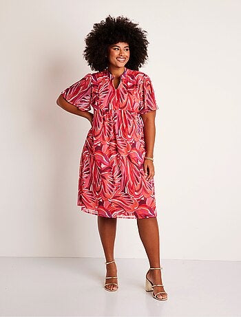 Vestido corto evasé estampado de hojas - Afibel