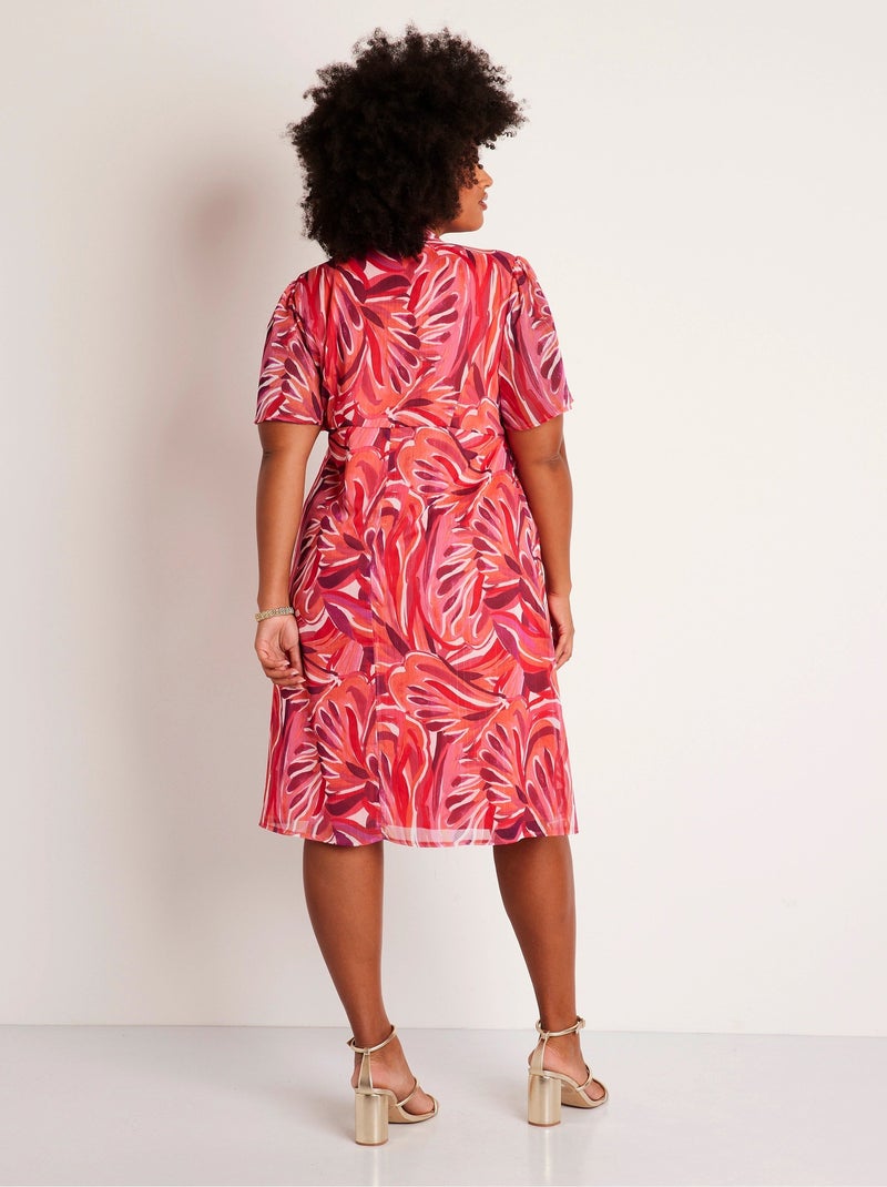 Vestido corto evasé estampado de hojas - Afibel Rosa - Kiabi