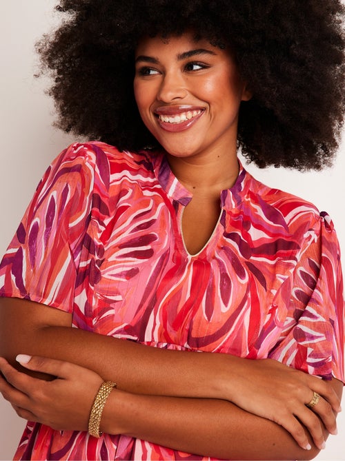 Vestido corto evasé estampado de hojas - Afibel - Kiabi