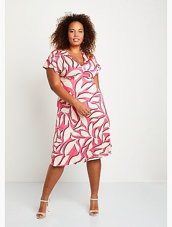 Vestido corto evasé estampado de hojas - Afibel