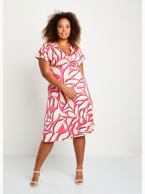 Vestido corto evasé estampado de hojas - Afibel - Kiabi