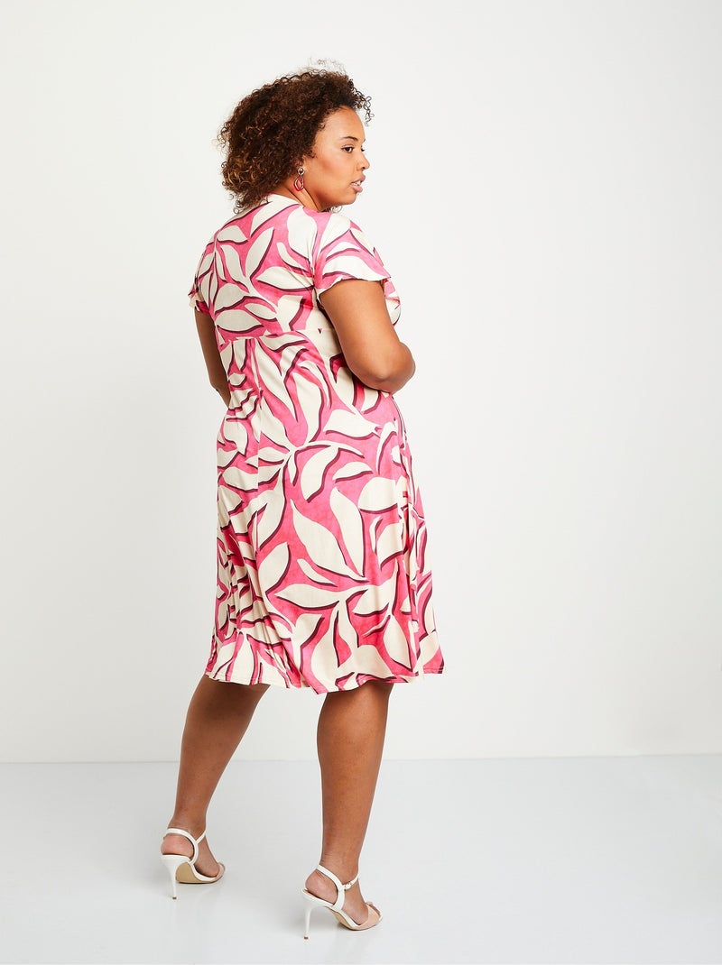 Vestido corto evasé estampado de hojas - Afibel Rosa - Kiabi