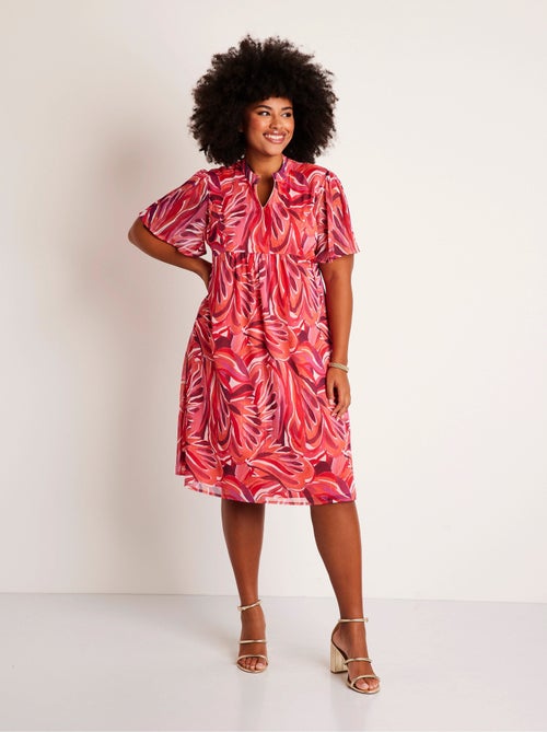 Vestido corto evasé estampado de hojas - Afibel - Kiabi