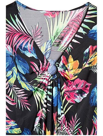 Vestido corto evasé estampado hojas - Afibel