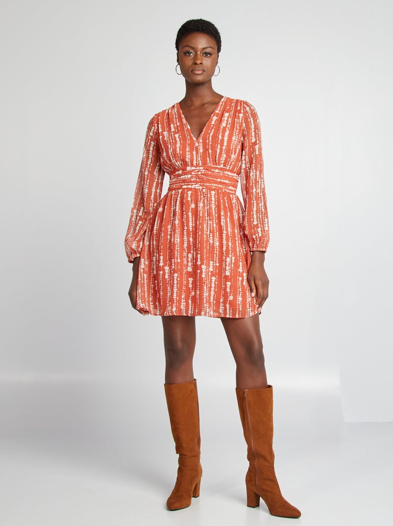 Vestido corto evasé estampado MARRON - Kiabi
