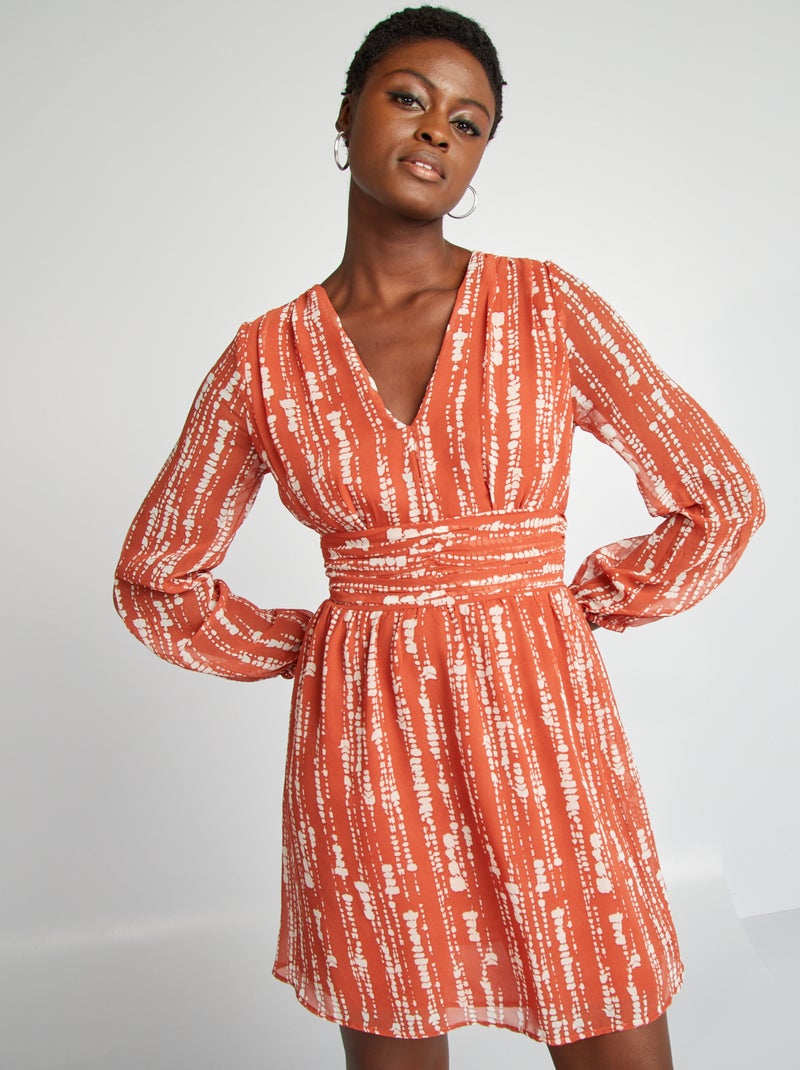 Vestido corto evasé estampado MARRON - Kiabi