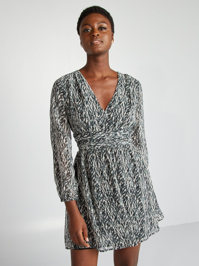 Vestido corto evasé estampado NEGRO - Kiabi