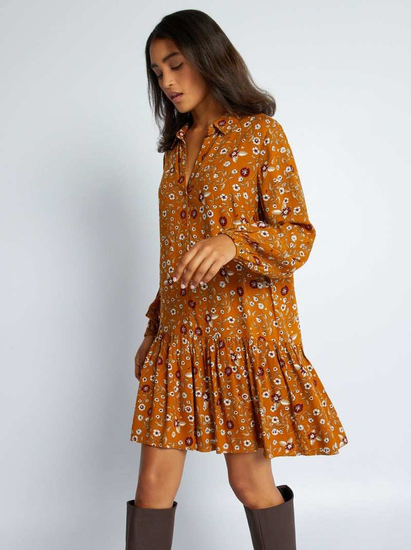 Vestido corto evasé MARRON - Kiabi