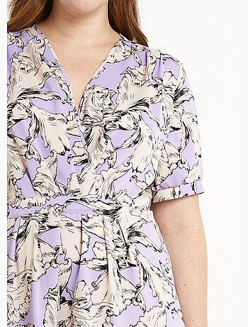 Vestido corto fluido cruzado con estampado gráfico - Afibel