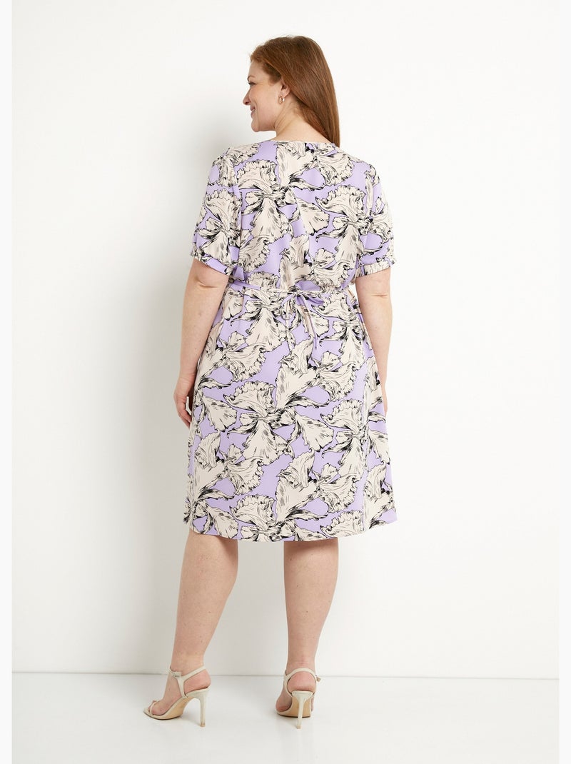 Vestido corto fluido cruzado con estampado gráfico - Afibel Blanco Violeta - Kiabi